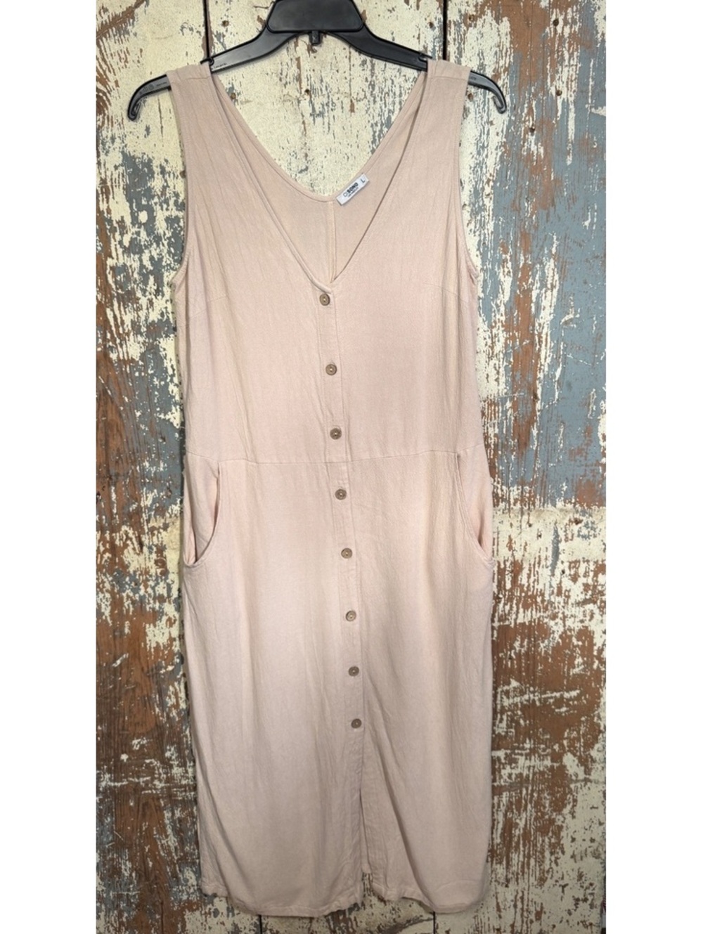Ci Sono Sleeveless V-Neck Khaki Midi dress button front size Large